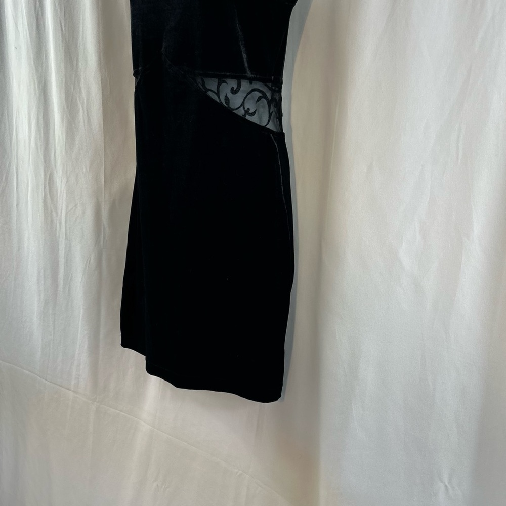 All that Jazz black velvet knit lace cutout waist sleeveless minidress L - Picture 12 of 15